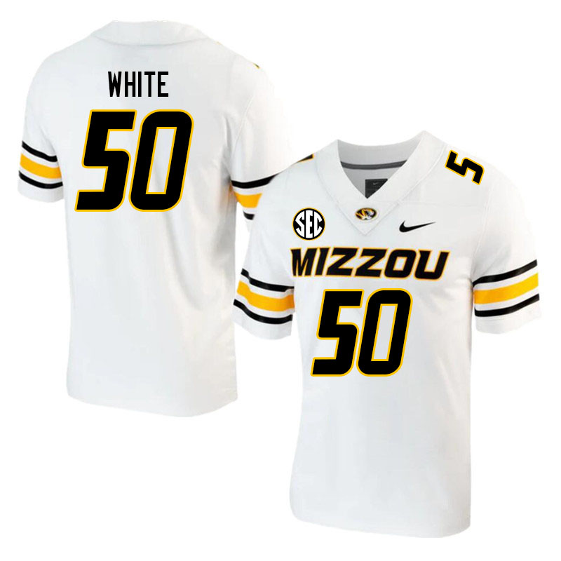 Men-Youth #50 Hyrin White Missouri Tigers College 2023 Football Stitched Jerseys Sale-White
